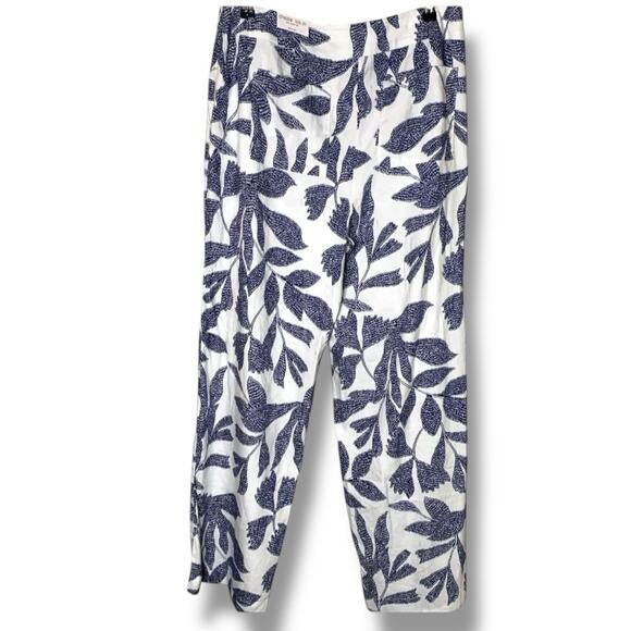 Chico's Pants NWT Women's Size (12) Linen Vacation Colorful Blue Leaf Wide Leg - Picture 3 of 9
